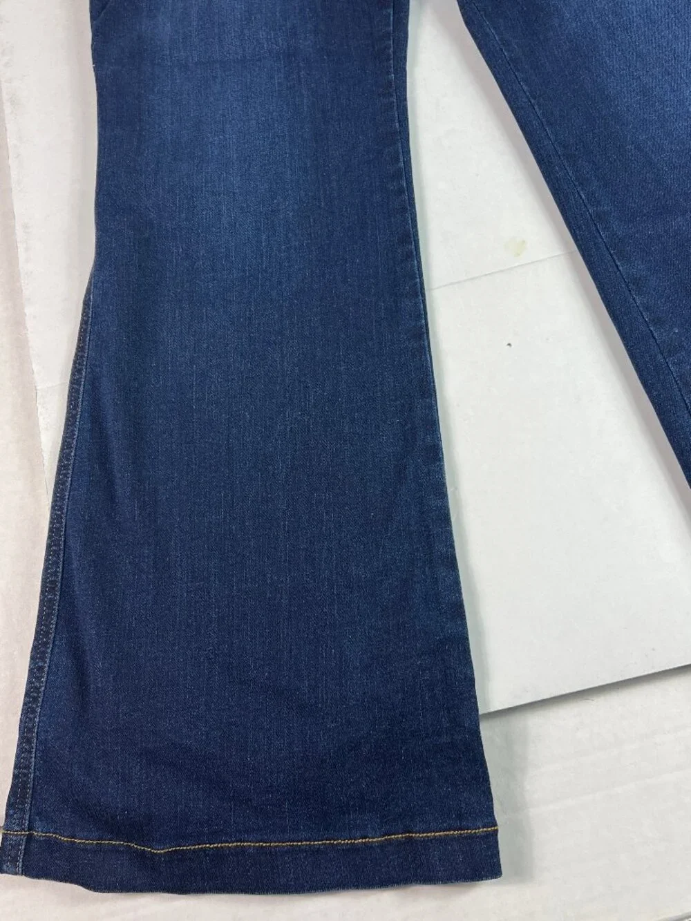 Spanx Jeans Women Petite 35x31* Pull On Flare High Rise Dark Blue Denim Tag 1X P